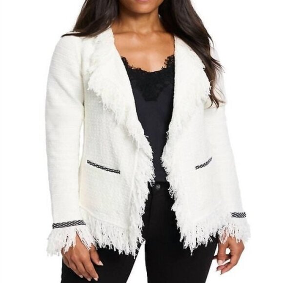 218$ NIC+ZOE Statement Fringe Mix Knit Jacket Women's Size S Classic Cream - Picture 1 of 1